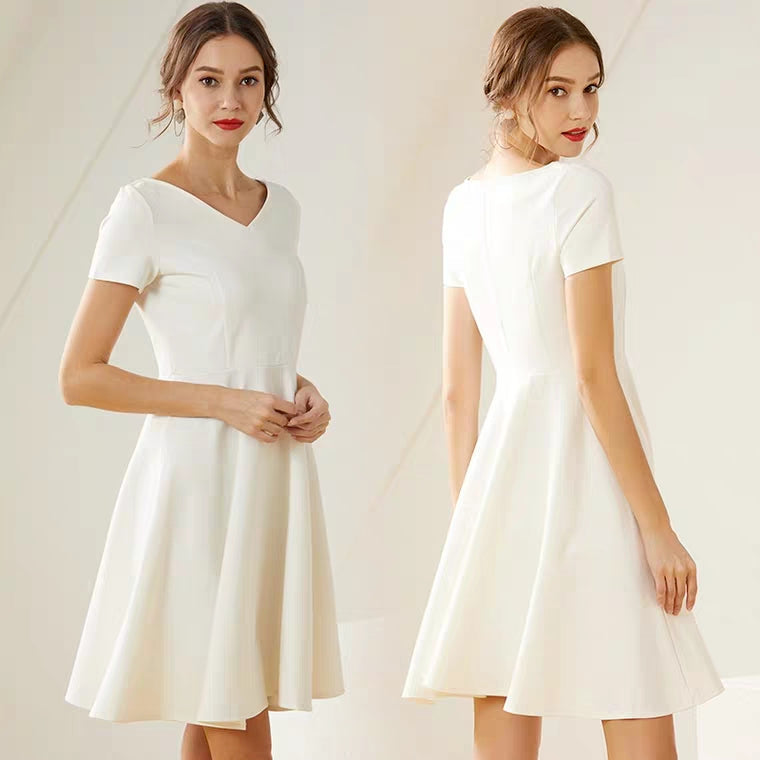 The Mary White Short Sleeves Dress (Available in Long Sleeves)