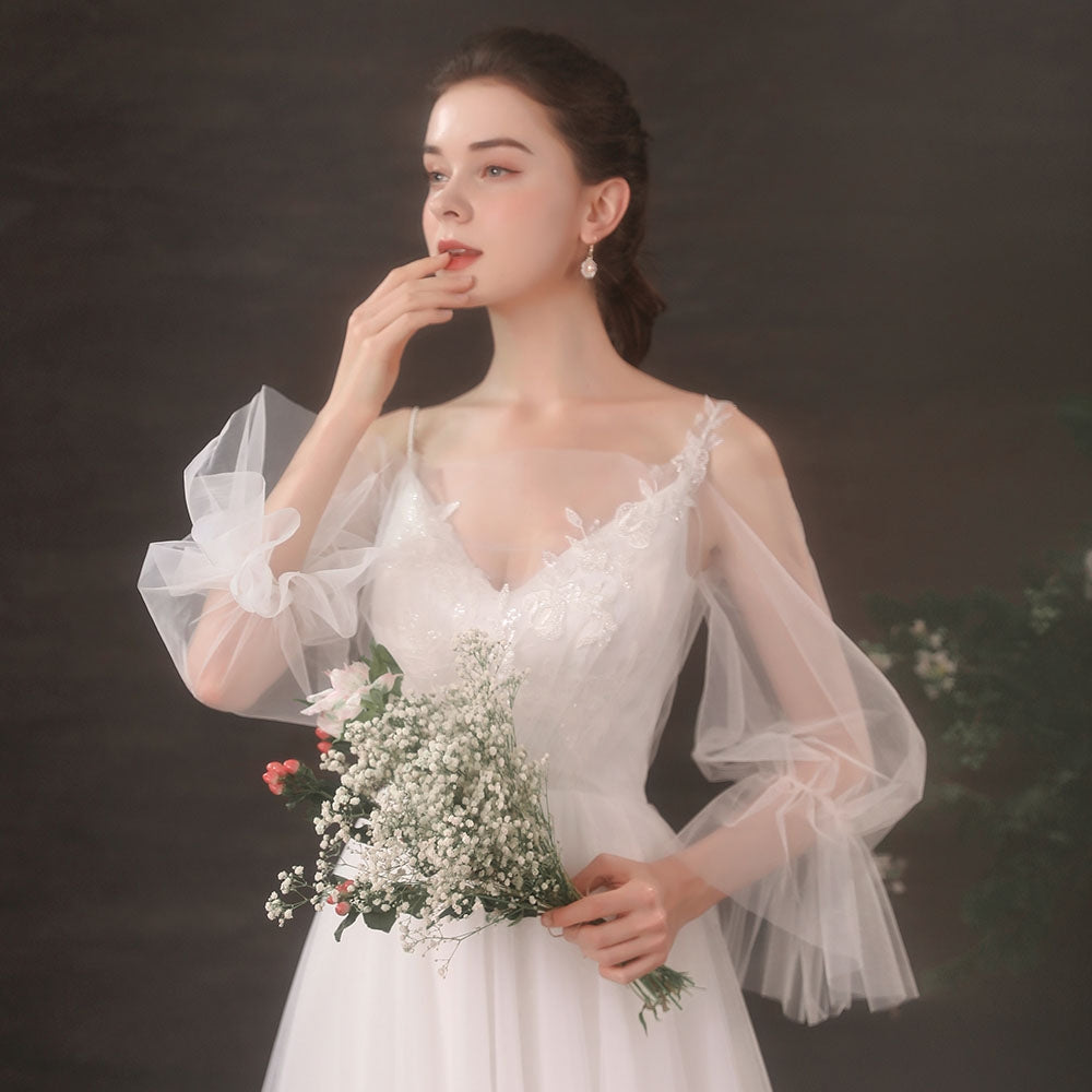 The Noval Wedding Bridal Illusion Sleeves Gown