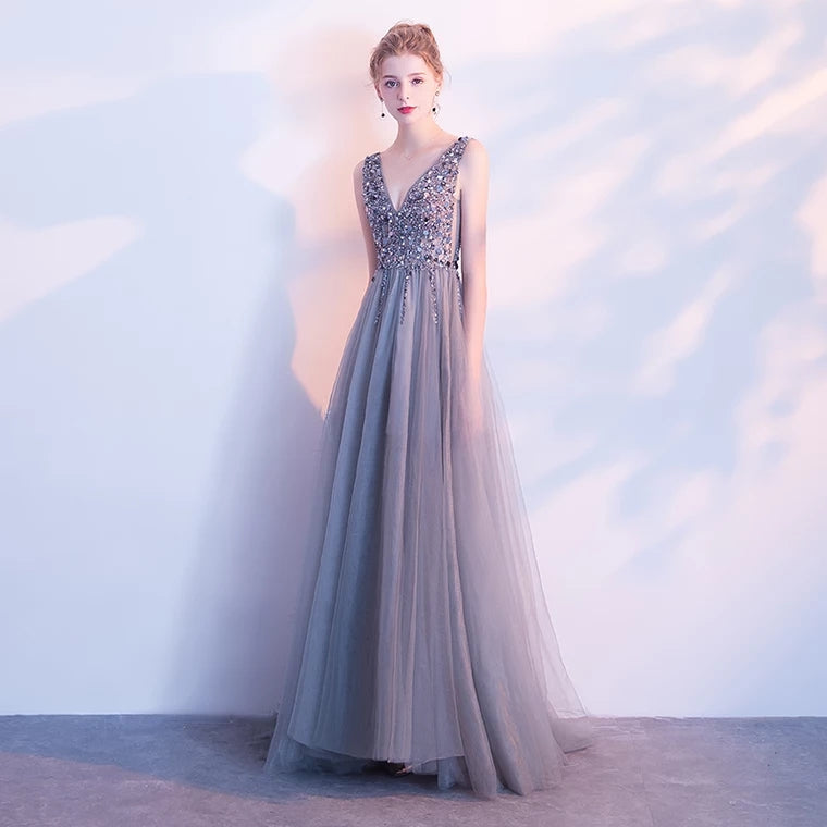 The Sophiela Glittery Sleeveless Grey Sequins Gown (Available in 2 colours)