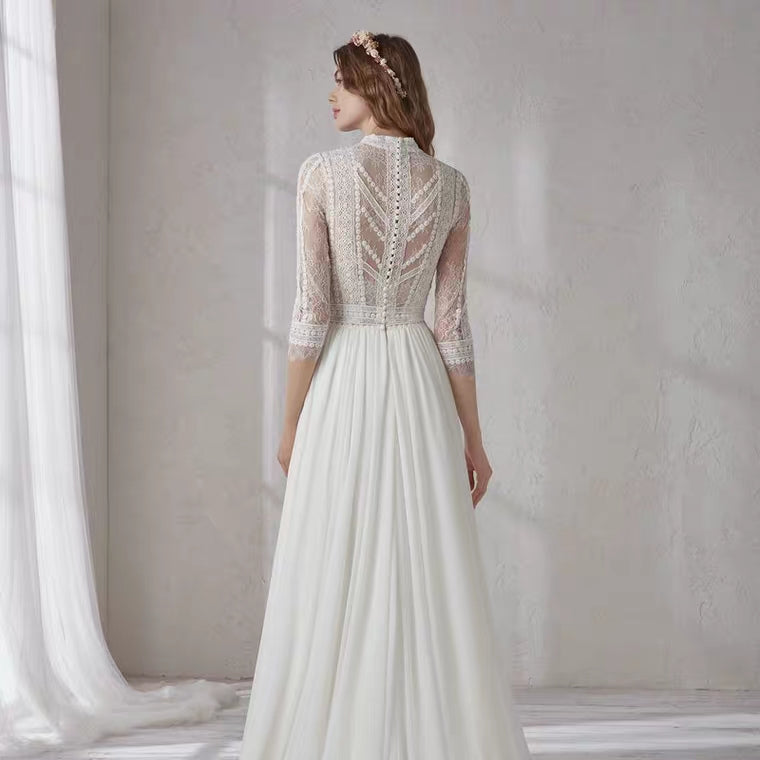 The Merlynda Wedding Bridal Long Illusion Sleeves Gown