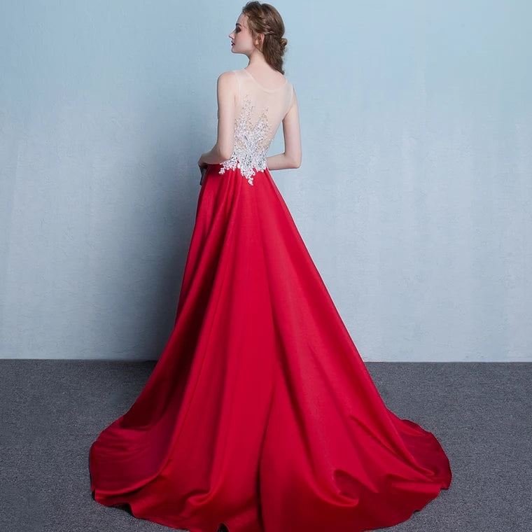 The Listel Red White Sleeveless Satin Gown
