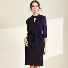 The Nora High Cut Out Collar Short Navy Blue Dress