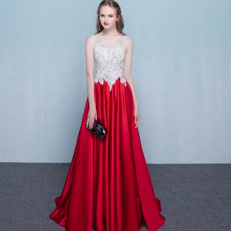 The Listel Red White Sleeveless Satin Gown