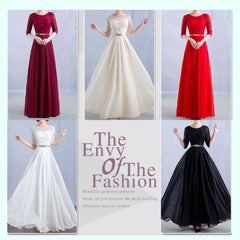 The Myra White / Red / Grey / Black / Champagne Long Sleeves Lace Evening Gown