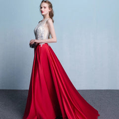 The Listel Red White Sleeveless Satin Gown