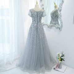 The Laurent Grey Short Sleeves Glitter Gown