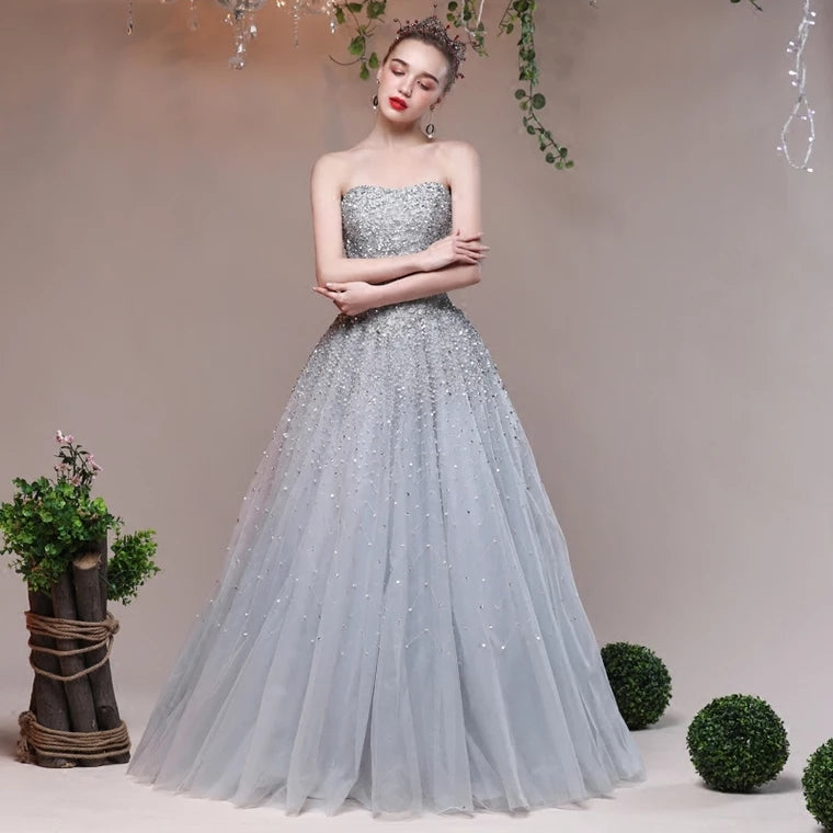 The Heather Grey Glitter Tube Gown (Customisable)