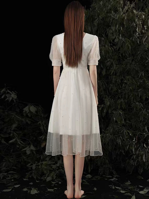 The Ross Wedding Bridal Short Sleeve White Dress