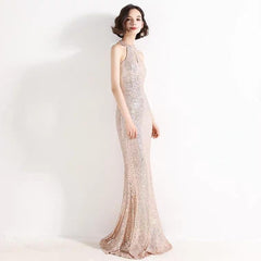 The Lilian Gold Sequined Halter Gown (Available in 2 colours)