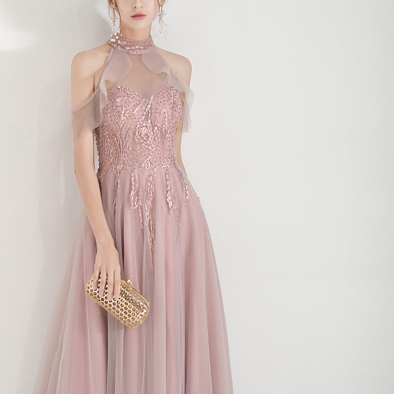 The Nikae Pink Halter Tulle Gown