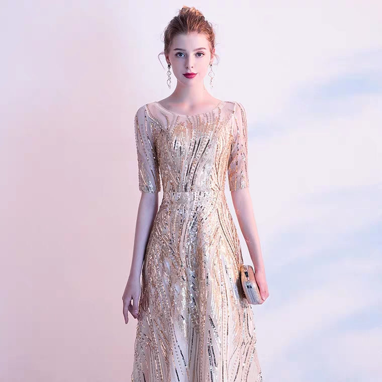 The Belle Long Sleeves Gold Gown