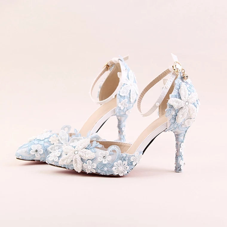 The Lovelle Wedding Bridal Blue Floral Heels