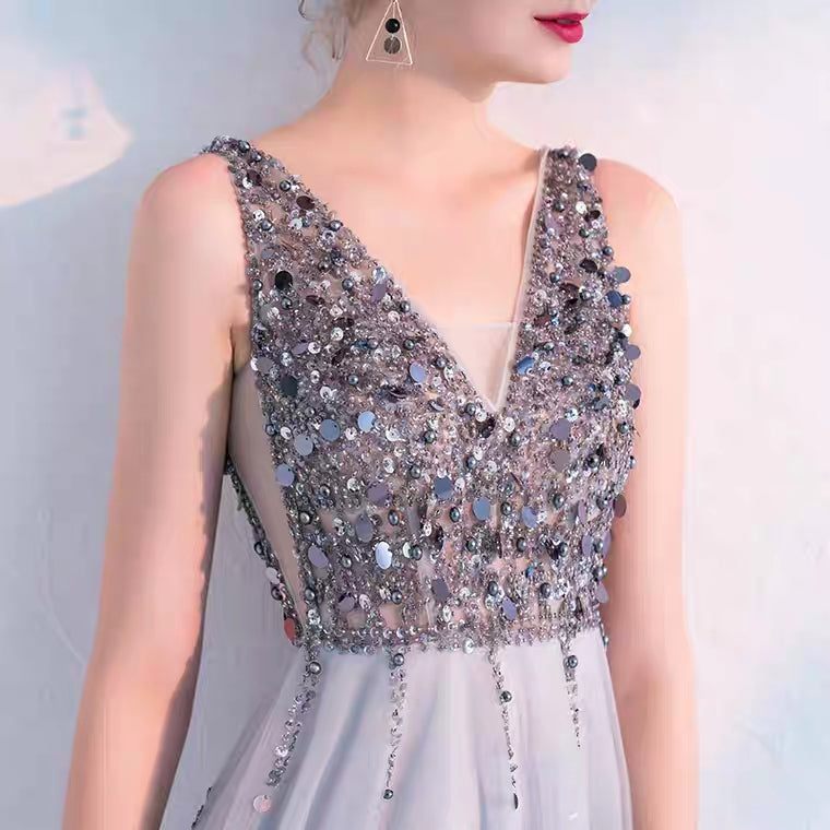 The Sophiela Glittery Sleeveless Grey Sequins Gown (Available in 2 colours)
