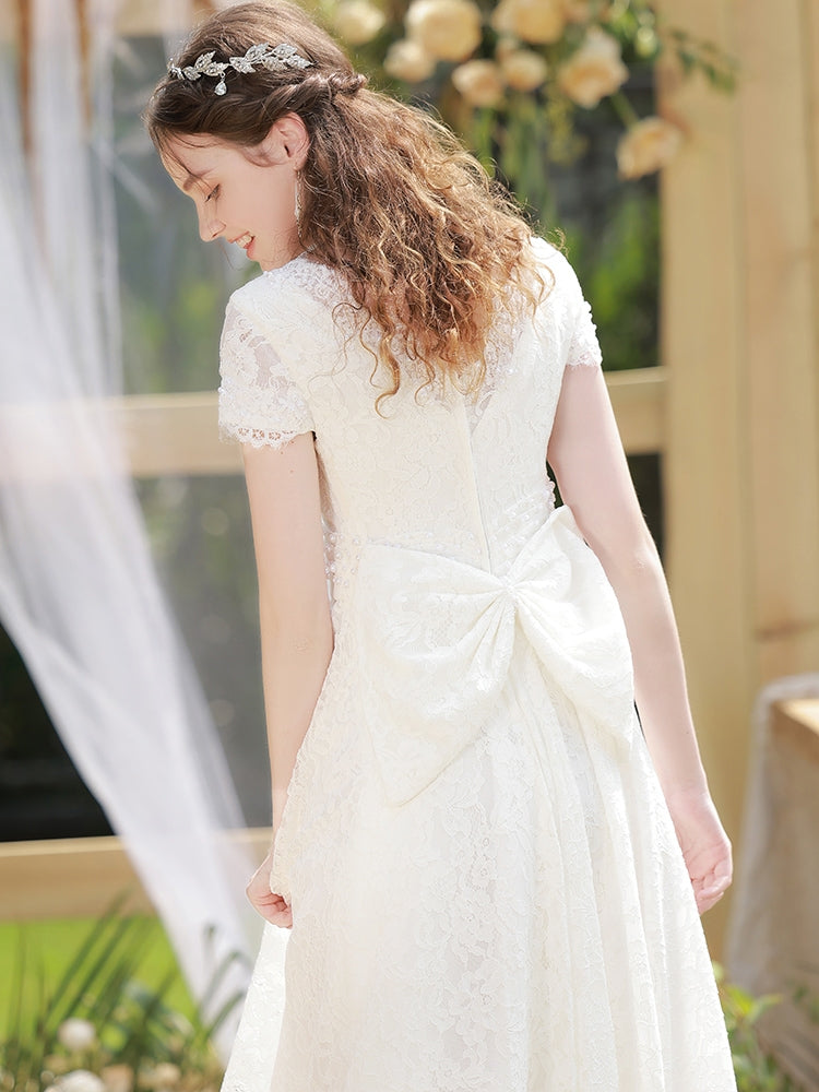 The Lorraine Wedding Bridal Short Sleeves Gown