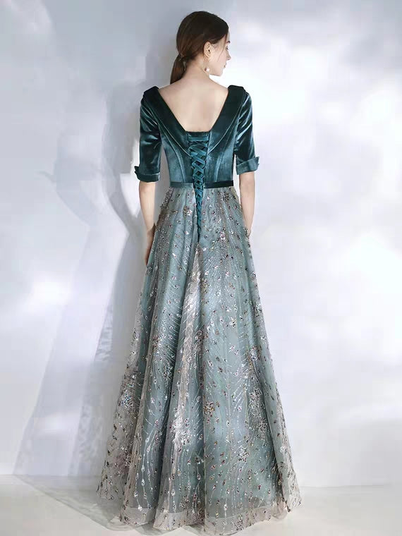 The Michaela Long Sleeves Blue Gown