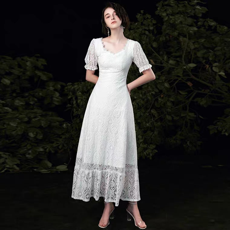 The Tetrine Wedding Bridal Short Sleeves Lace Gown