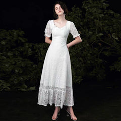 The Tetrine Wedding Bridal Short Sleeves Lace Gown