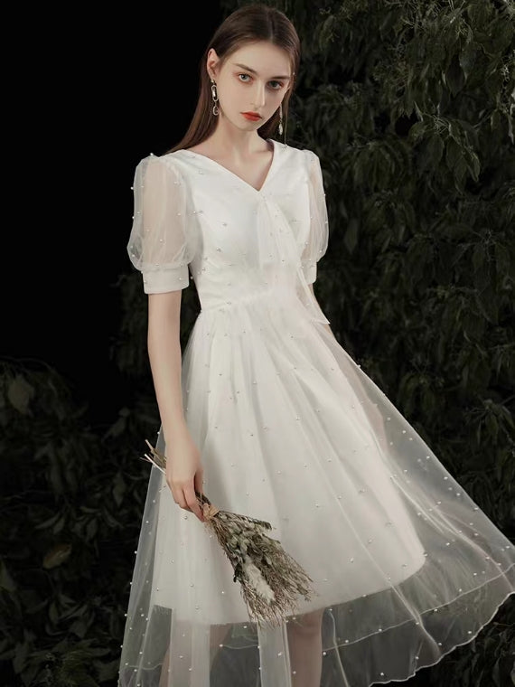 The Ross Wedding Bridal Short Sleeve White Dress