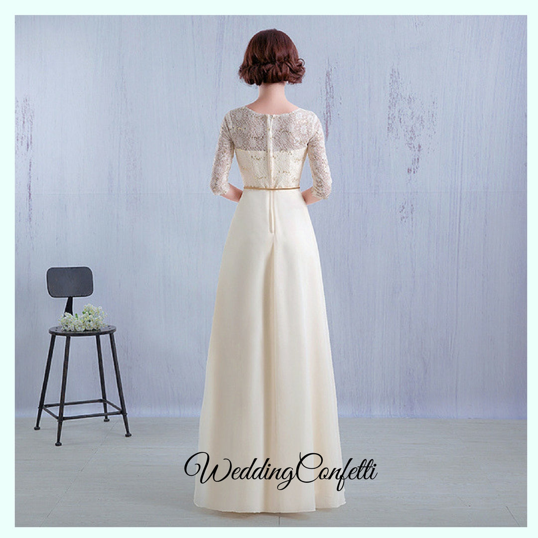 The Myra White / Red / Grey / Black / Champagne Long Sleeves Lace Evening Gown