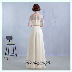 The Myra White / Red / Grey / Black / Champagne Long Sleeves Lace Evening Gown