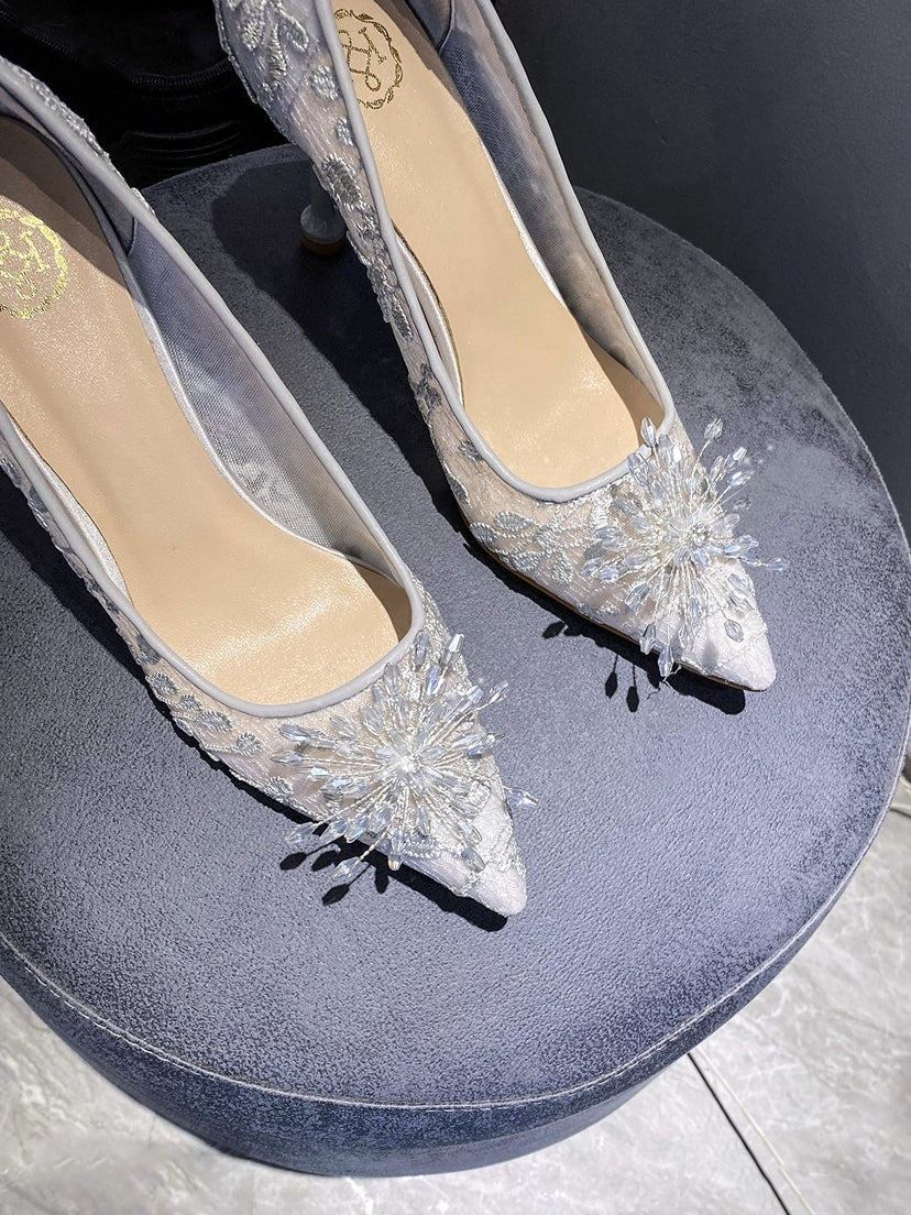 The Leily Grey Lace Heels