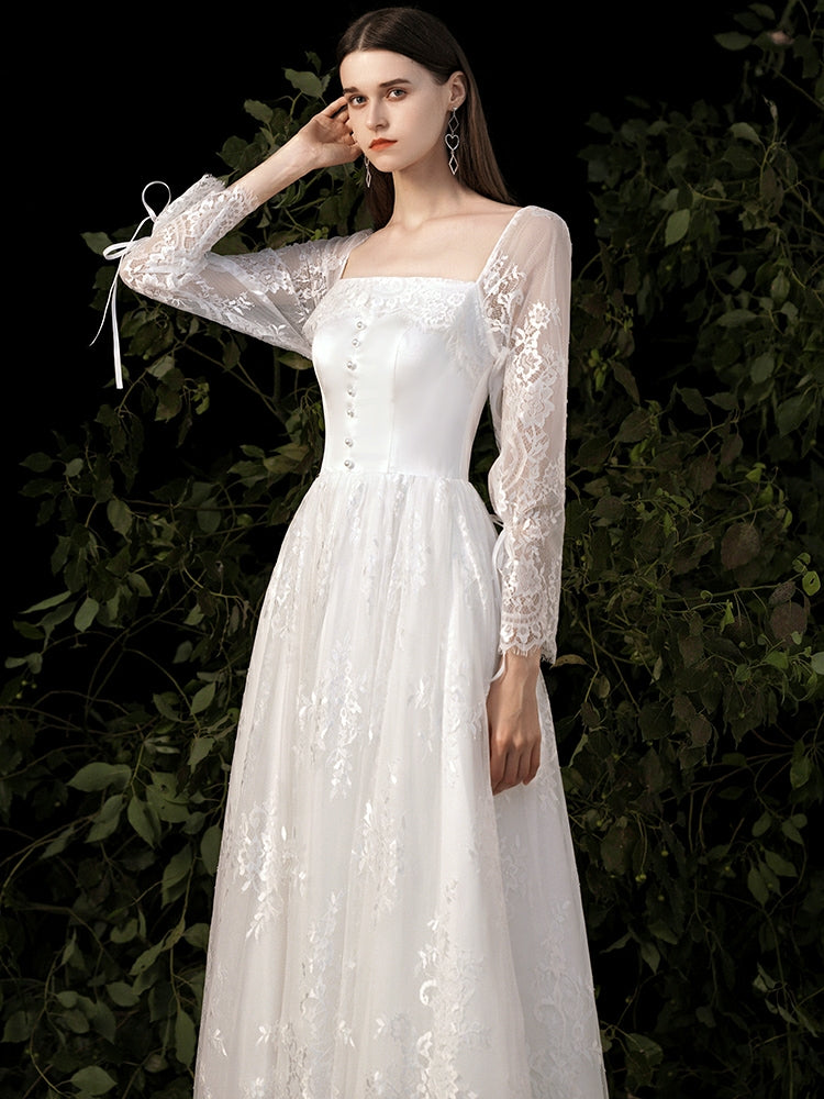 The Polliana Wedding Bridal Illusion Sleeves Gown