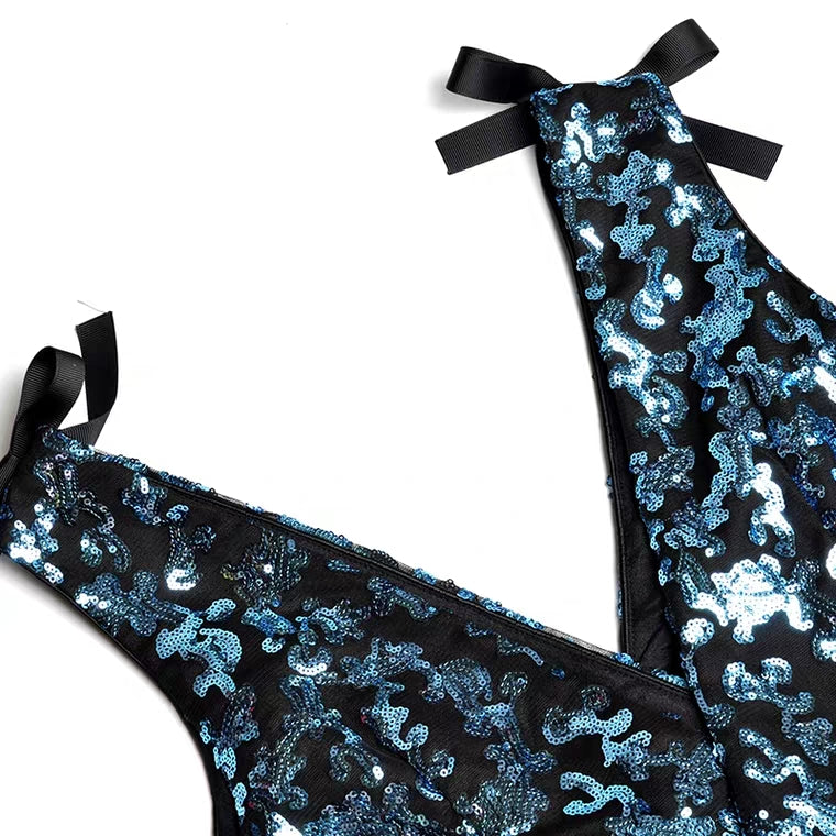 The Makayla Sequined Blue Sleeveless Gown