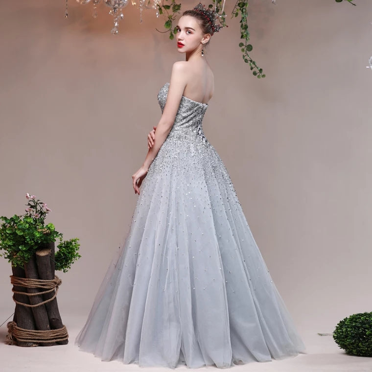 The Heather Grey Glitter Tube Gown (Customisable)