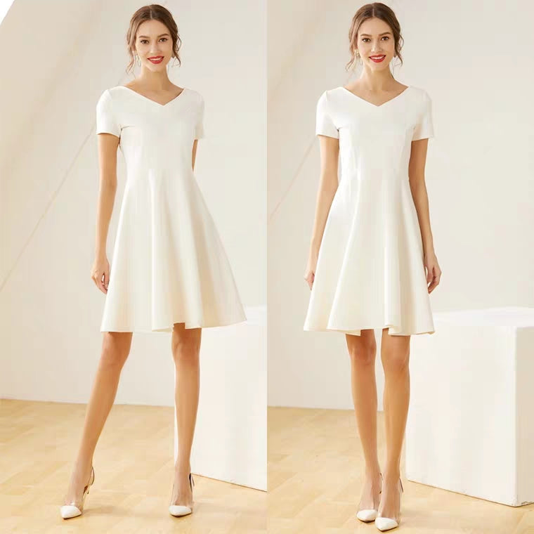 The Mary White Short Sleeves Dress (Available in Long Sleeves)