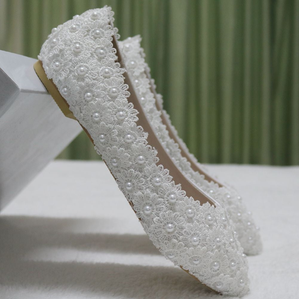 The Lora Wedding Bridal White Heels/Flats