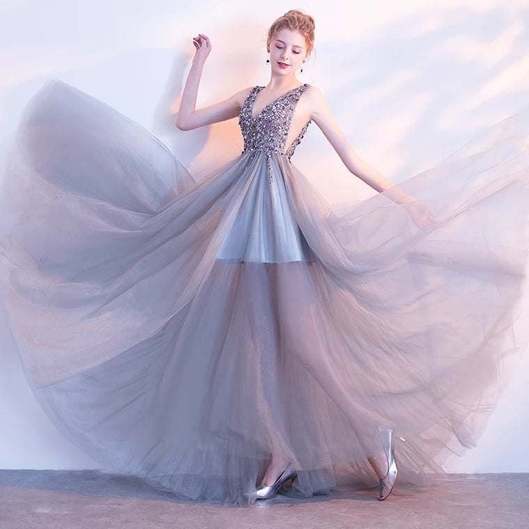 The Sophiela Glittery Sleeveless Grey Sequins Gown (Available in 2 colours)