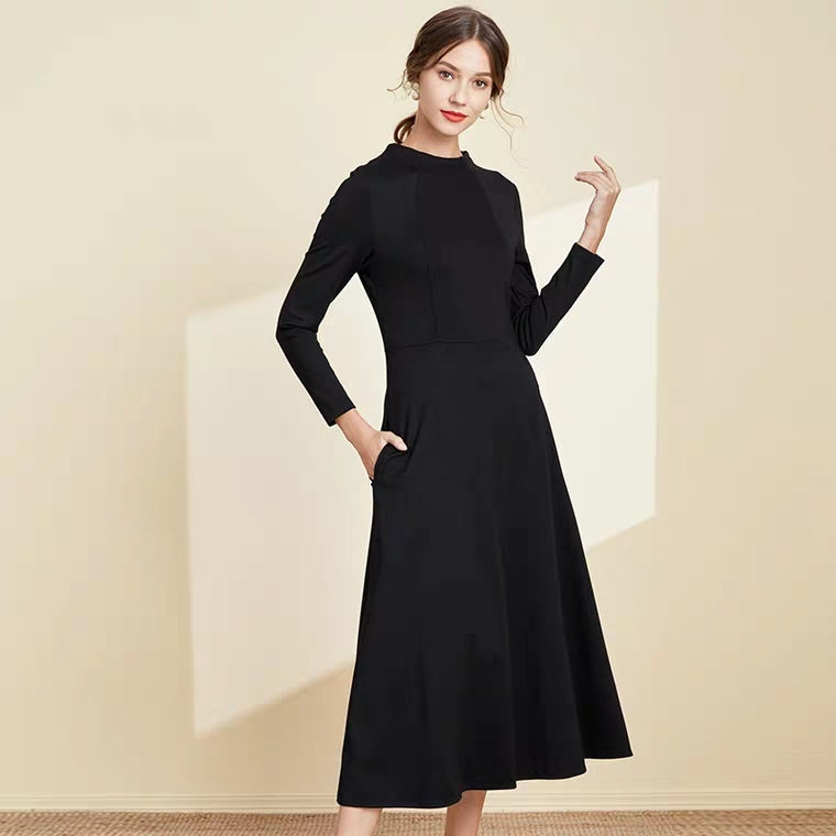 The Linda Black Short/Long Sleeves Dress
