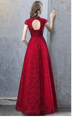 The Taylor Red High Collar Short Sleeve Gown