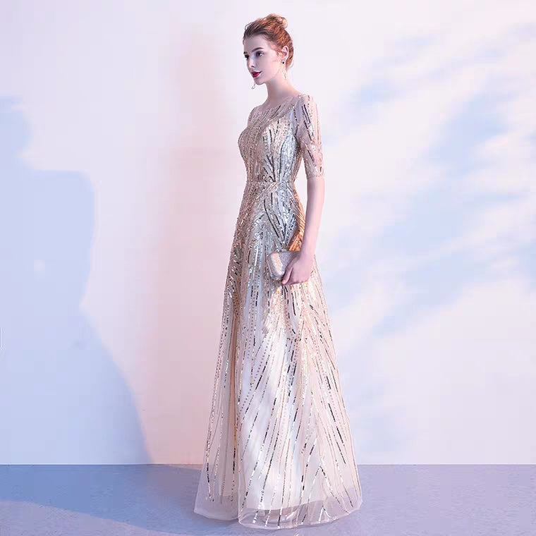 The Belle Long Sleeves Gold Gown