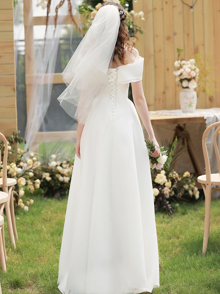 The Ragnhild Wedding Bridal Off Shoulder Bow Gown