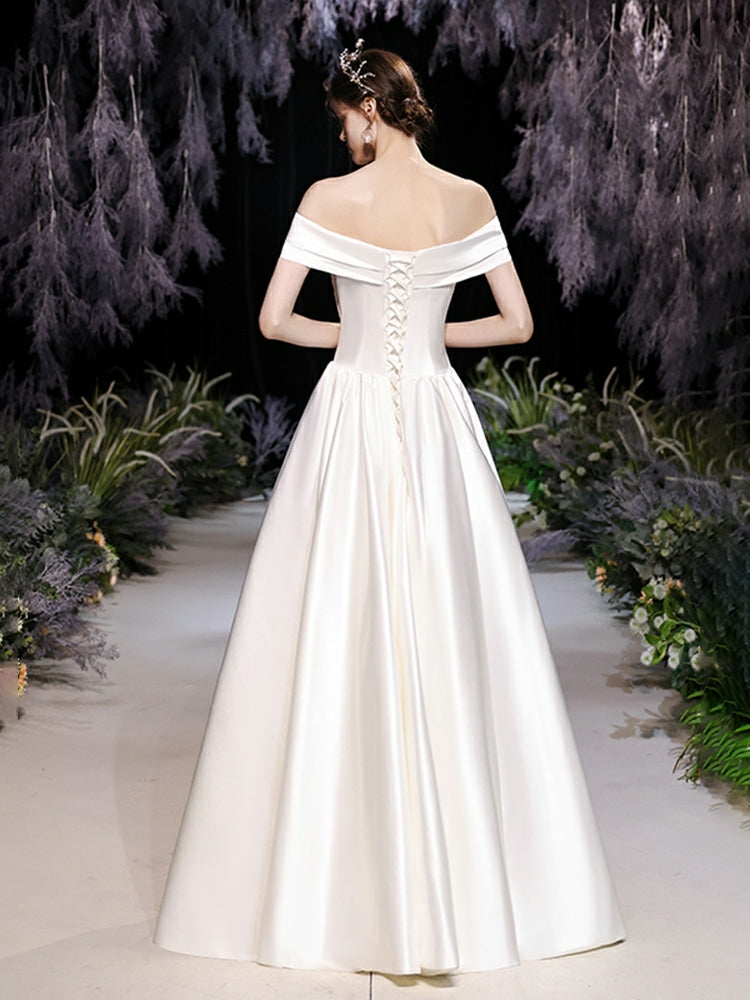 The Orlean Wedding Bridal Off Shoulder Satin Gown