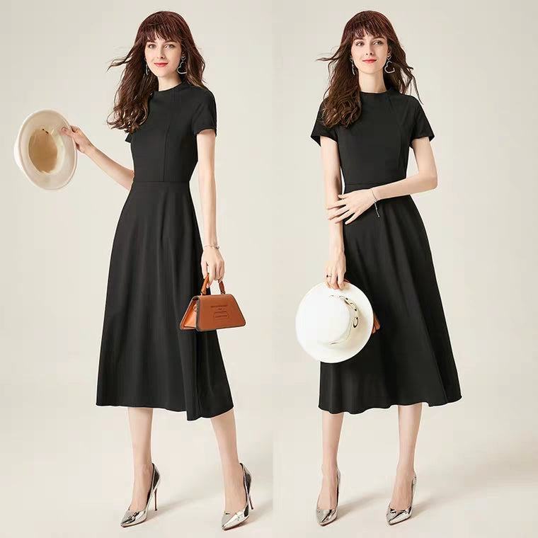The Linda Black Short/Long Sleeves Dress