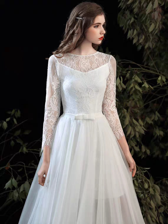 The Rafflyn Wedding Bridal Long Sleeves Dress (With detachable tulle skirt)