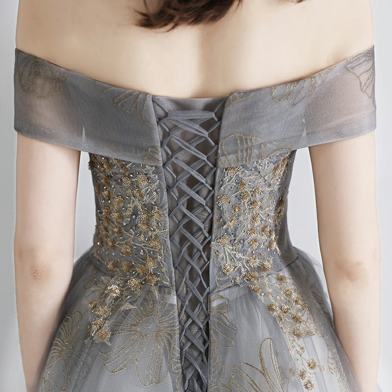 The Ursula Off Shoulder Grey / Red Gown