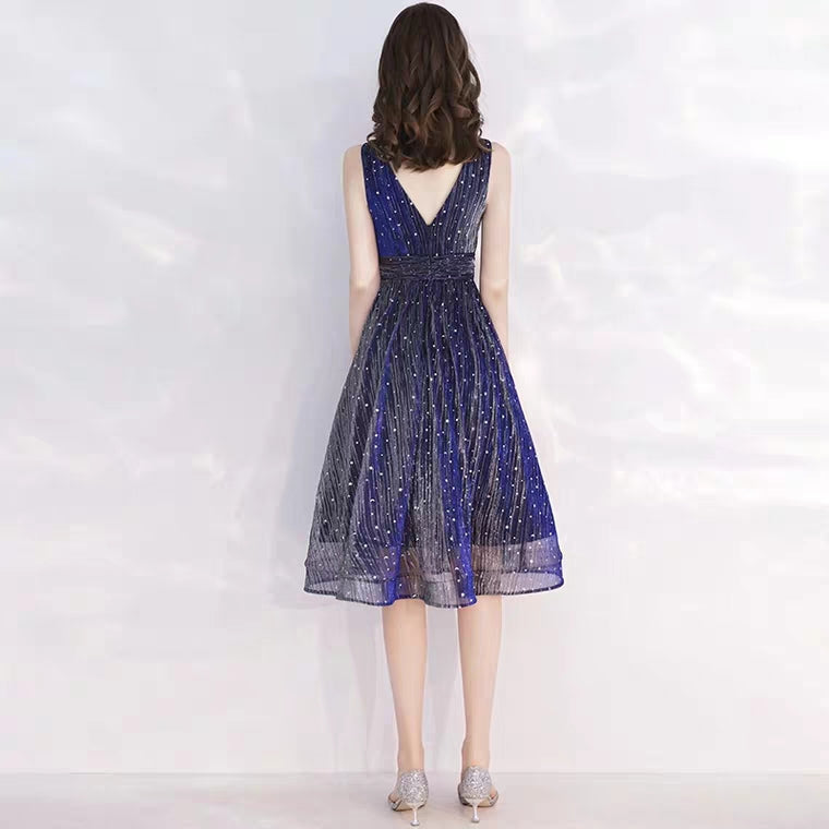 The Aubrey Blue Sequined Sleeveless Dress