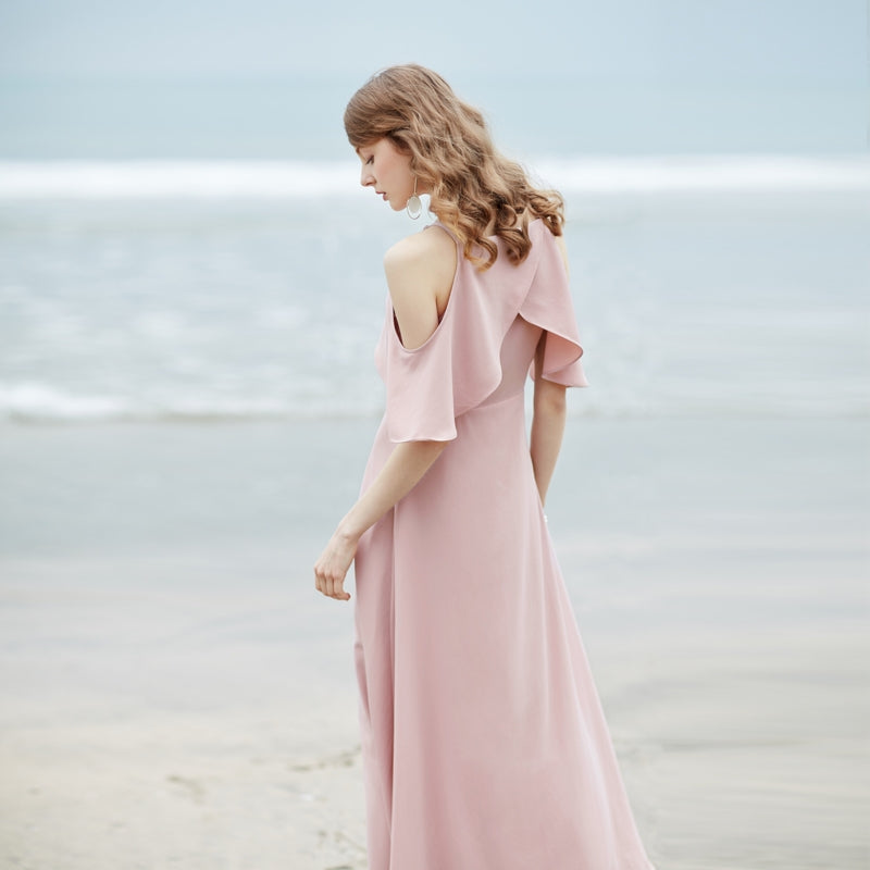 The Raylie Cold Off Shoulder Chiffon Dress (Customisable)
