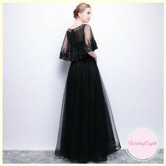 The Cecily Lace Black Illusion Sleeves Gown