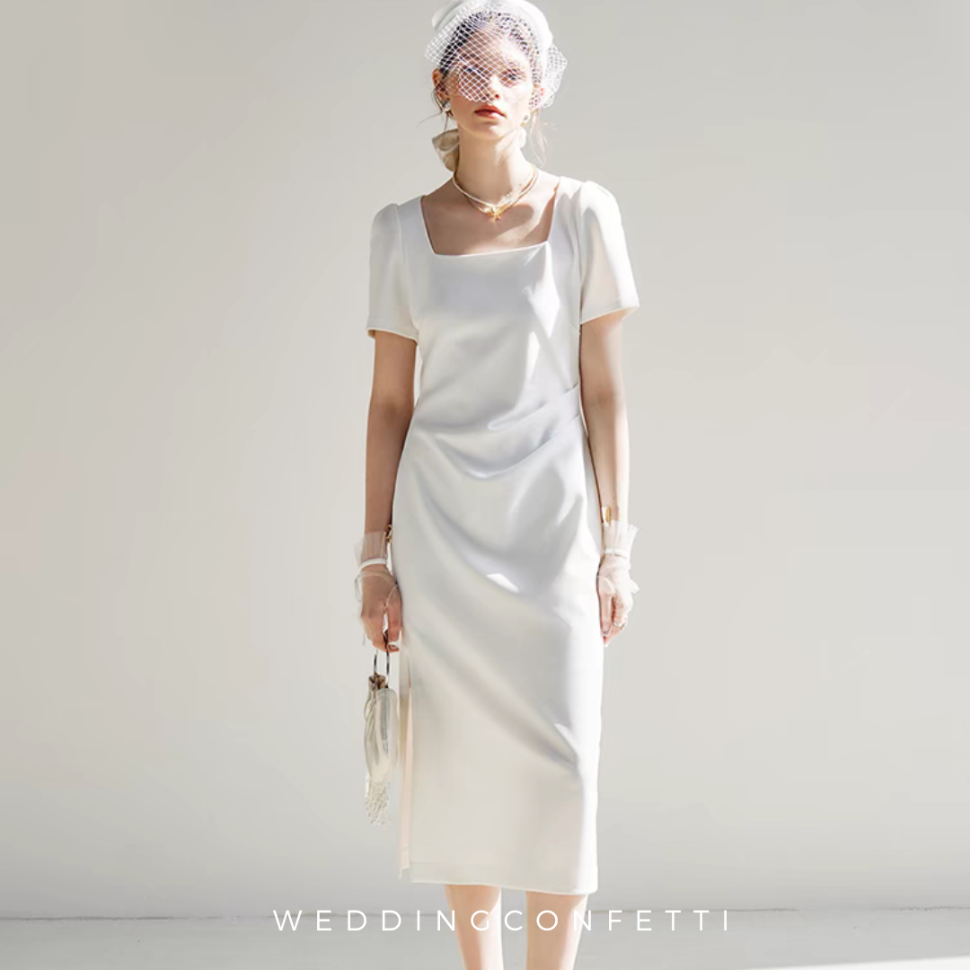 The Emerlyn Wedding Bridal Midi Short Sleeve Dress