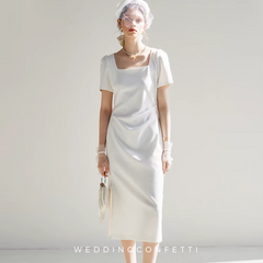 The Emerlyn Wedding Bridal Midi Short Sleeve Dress