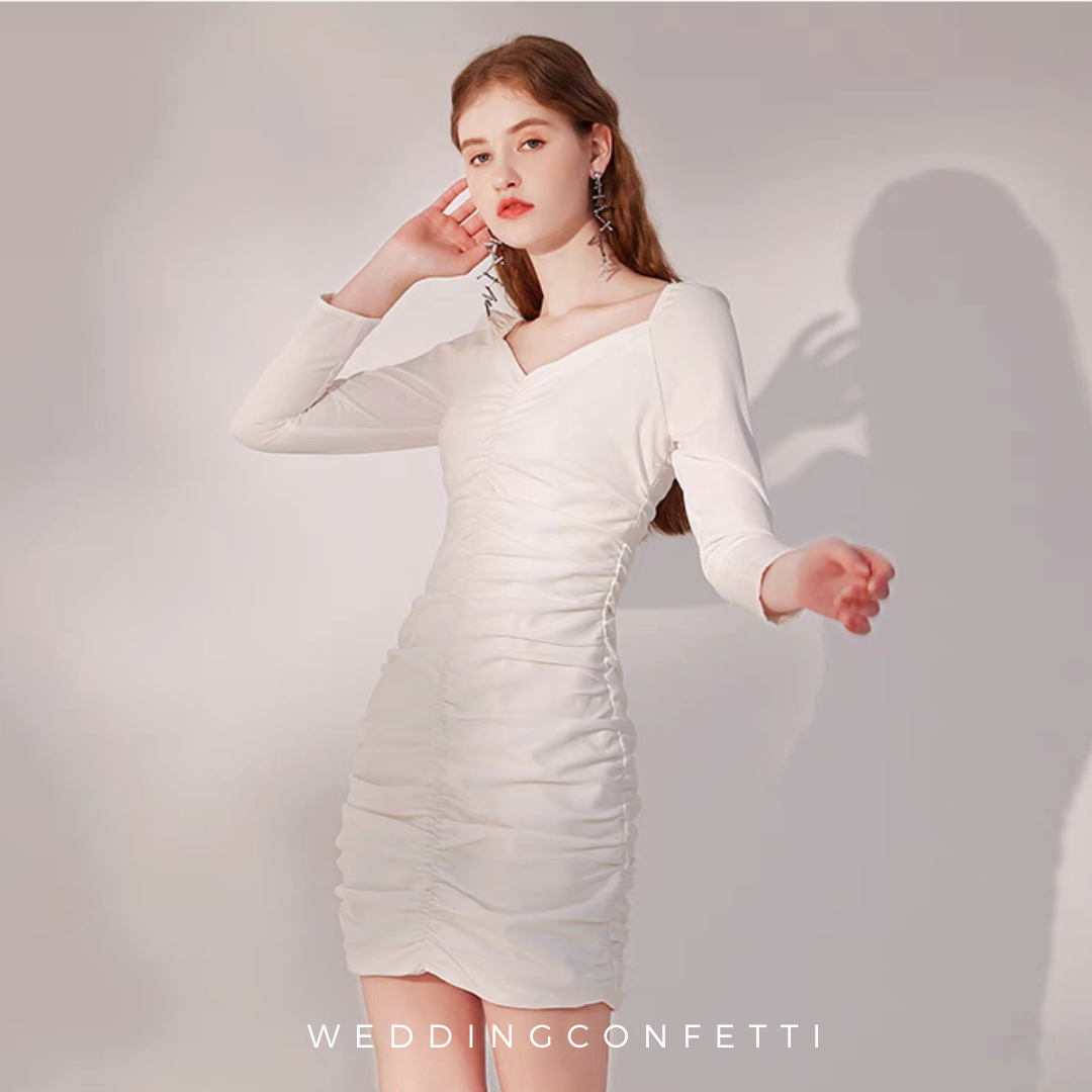 The Damaris White Long Sleeve Ruched Dress