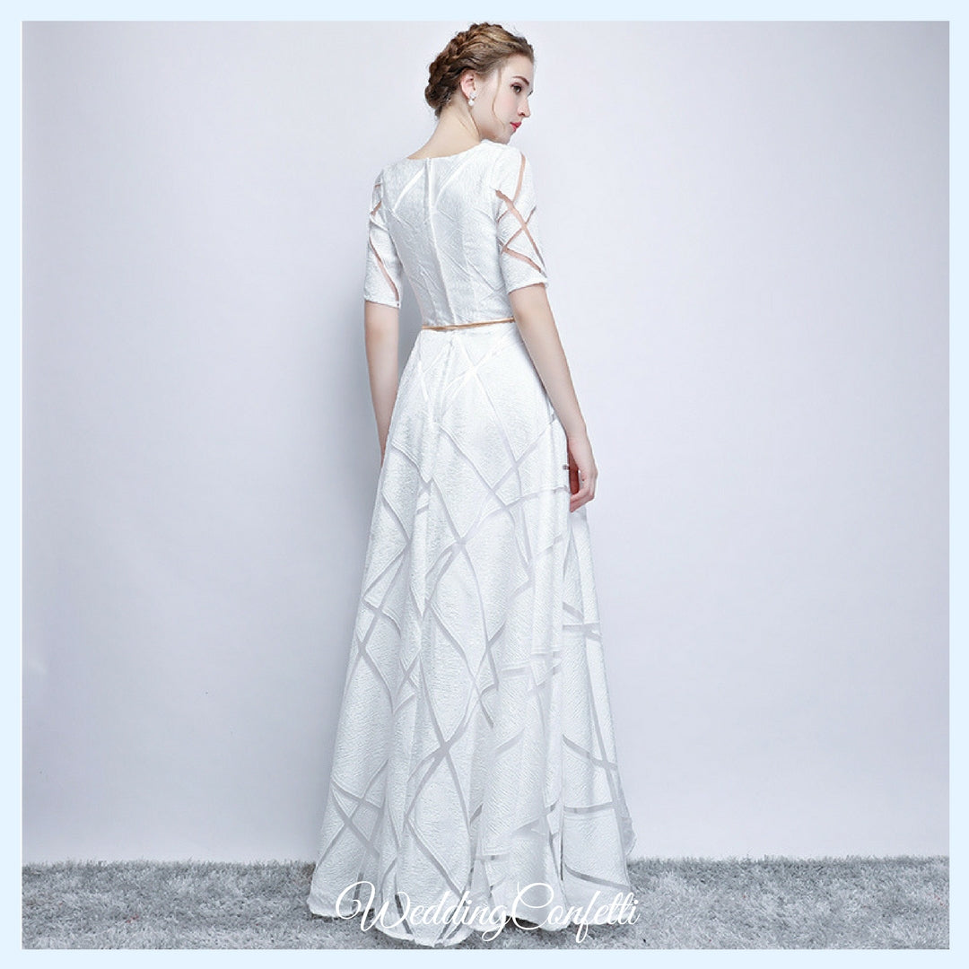 The Eliza White / Grey Long Sleeves Dress