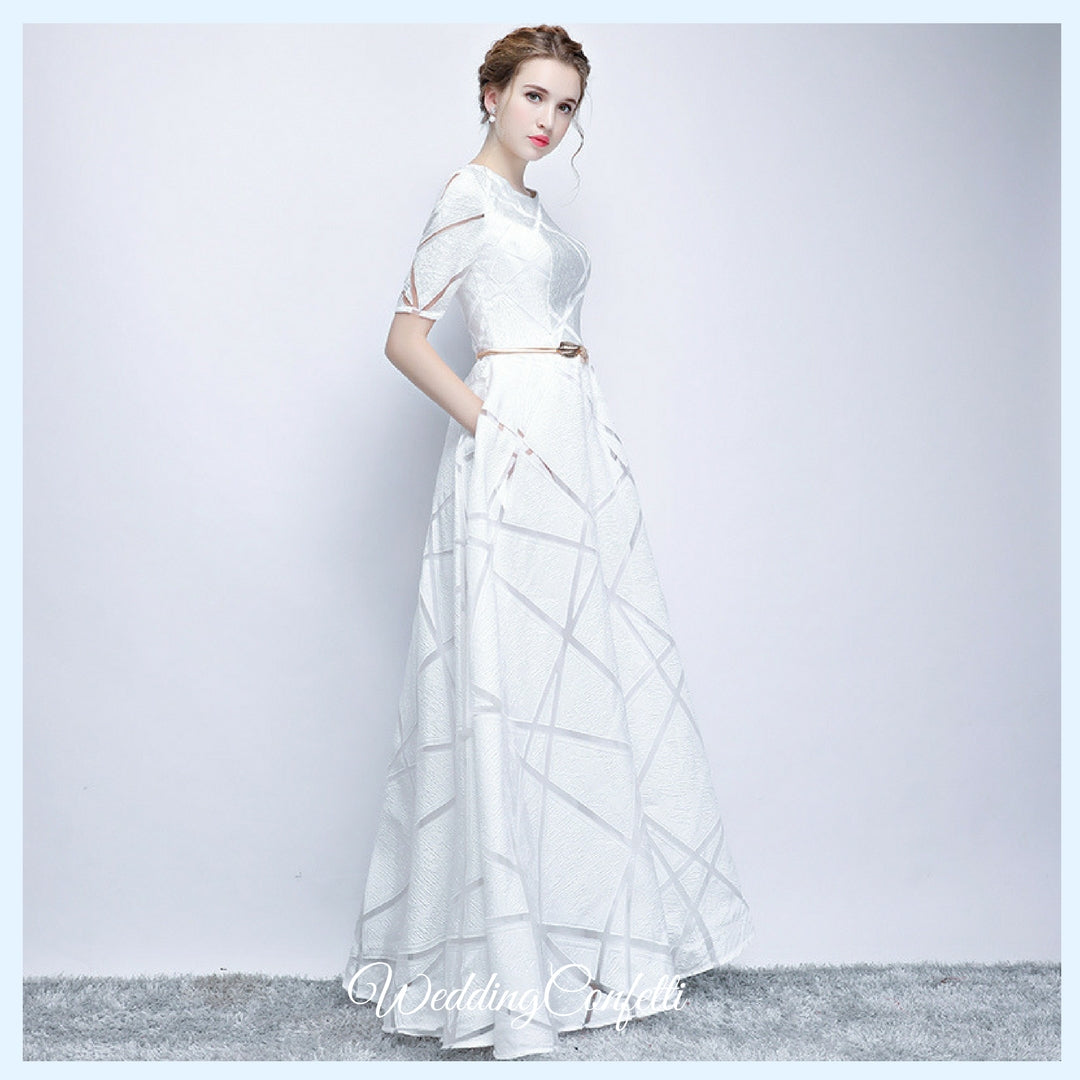 The Eliza White / Grey Long Sleeves Dress