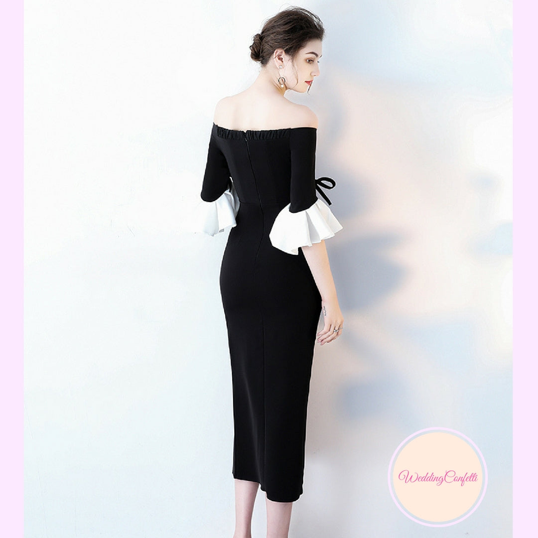 The Fayth Cocktail Black Trumpet Sleeves Dress