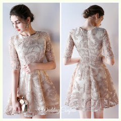 The Tisha Gold Lace Tulle Long Sleeves Dress