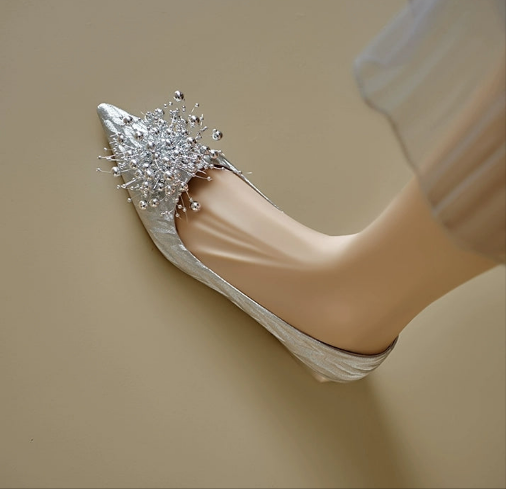 The Oriena Wedding Bridal Silver Flats